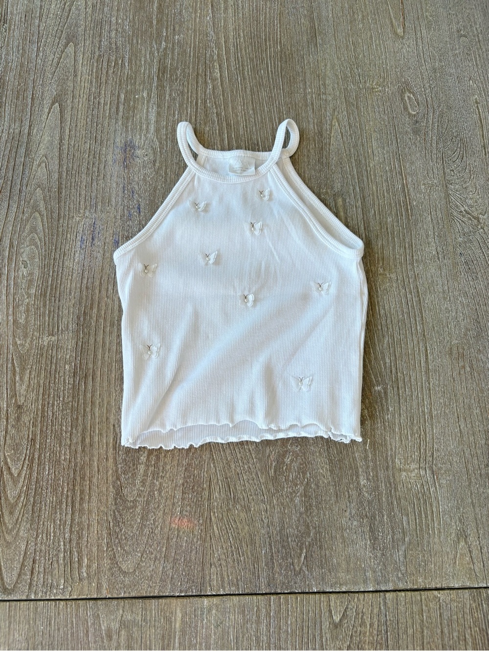 ZARA White Halter Tank Top with Butterflies